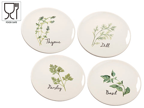 8" Thyme/Basil/Dill/Parsley Ceramic Plate (4 ea/set) Cream Green (pack of 4)