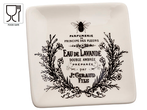 4.5"Wx4.5"L Bee Ceramic Plate  Cream Black (pack of 36)