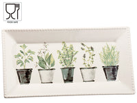 8"Wx14.75"L Herbs Ceramic Plate Cream Green (pack of 6)