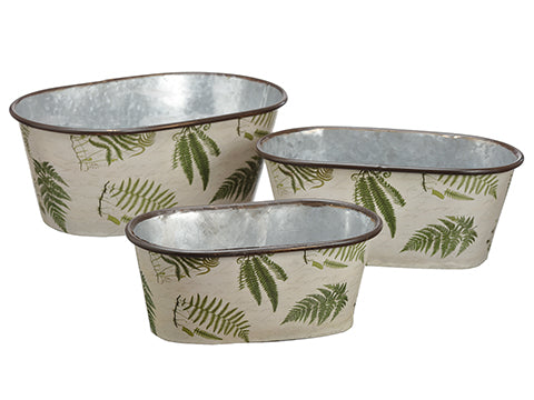 4.75"H-6"H Fern Metal Planter (3 ea/set) Green Beige (pack of 2)