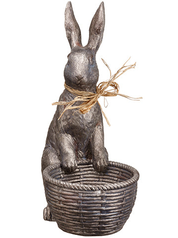 15" Bunny With Basket  Antique Pewter (pack of 1)