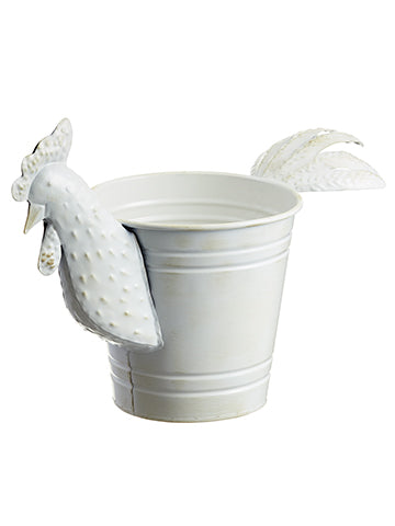 9.5"Hx14.75"L Rooster Tin Planter Antique White (pack of 1)