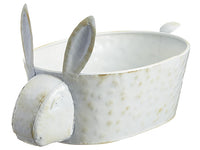 7.7"Hx14.7l" Bunny Tin Planter Antique White (pack of 1)