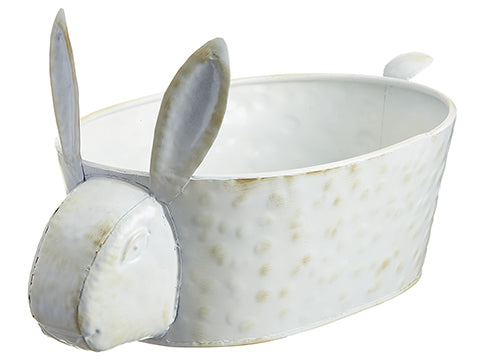 7.7"Hx14.7l" Bunny Tin Planter Antique White (pack of 1)