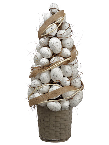22" Egg Topiary in Basket  White Brown (pack of 1)