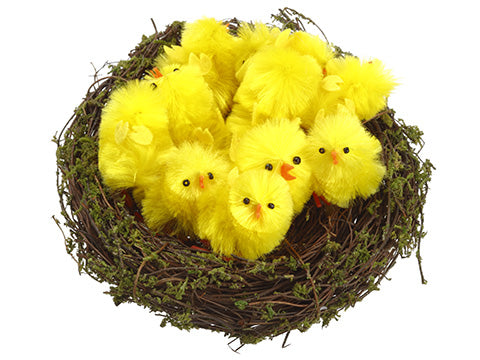 5.5" Bird's Nest With Chicks  Yellow (pack of 6)