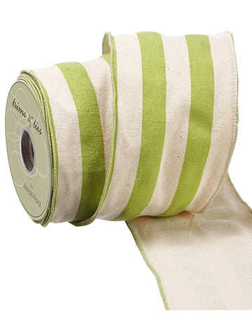 4"Wx10yd Stripe Ribbon  Green Beige (pack of 6)