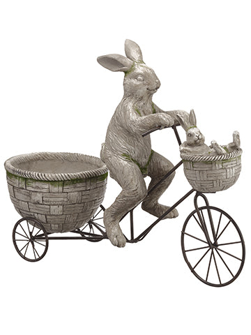 17.2" Poly Resin Biking Bunnies Beige Green (pack of 1)