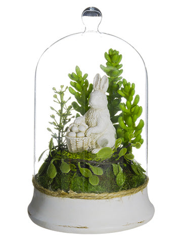 7" Bunny/Succulent in Glass Dome Green White (pack of 1)