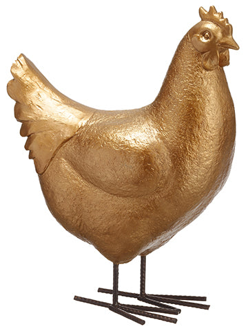 15.25" Poly Resin Chicken  Antique Gold (pack of 1)