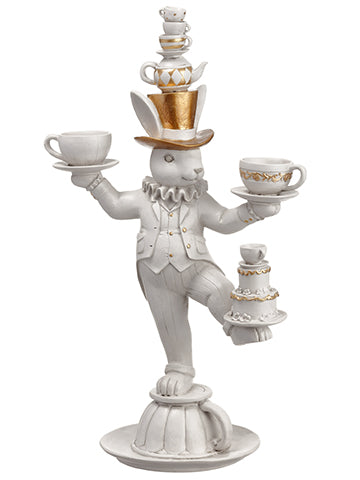 24" Poly Resin Bunny Holding Cups White Gold (pack of 1)