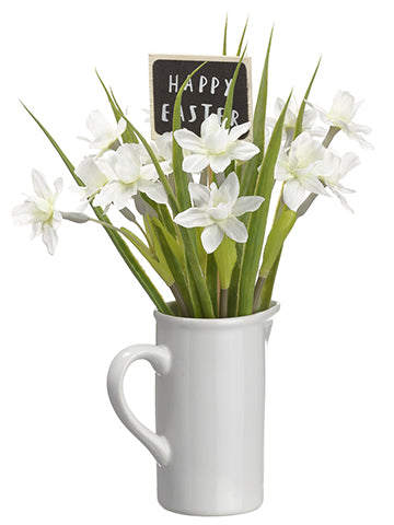 10.75" Narcissus in Ceramic Pitcher White (pack of 6)