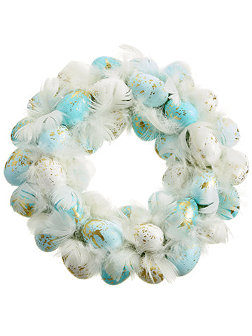 14" Egg/Feather Wreath  Turquoise Gold (pack of 4)