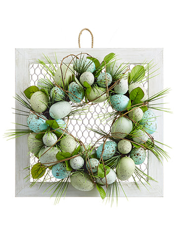 15"Wx15"L Egg Wreath on Meshed Wood Frame Blue Aqua (pack of 2)