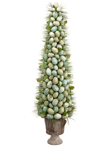 49" Egg Cone Topiary in Cement Pot Blue Aqua (pack of 1)