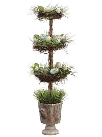 32" Bird's Nest With Egg Topiary in Cement Pot Blue Aqua (pack of 1)