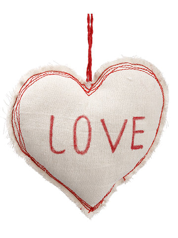 6.25" Love Heart Ornament  Beige Red (pack of 12)