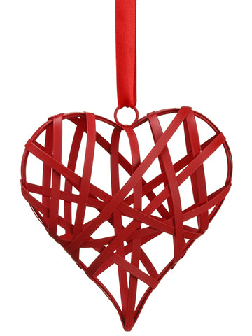 5" Metal Heart Ornament  Red (pack of 6)
