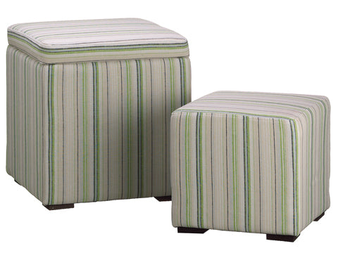 19"Hx16"Wx16"L Stripe Nested Stool (2 ea./set) Green Cream (pack of 1)