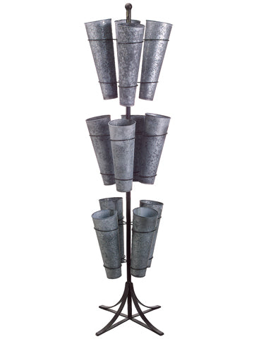 70" Vintage Iron Bucket Round Rack w/12 Tin Buckets Verdigris (pack of 1)