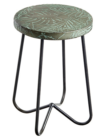 19"Hx12.5"D Tropical Leaf Metal Stool Gray Green (pack of 2)