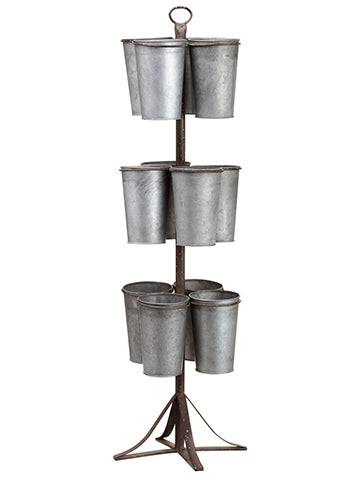 36" Metal Floral Rack With 6" 12 Buckets And Liner Gray (pack of 1)