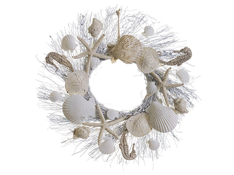 17" Shell/Starfish Wreath  Antique White (pack of 2)