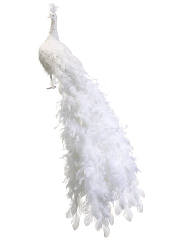 20"Hx5'L Glittered Close Tailed Peacock White (pack of 2)