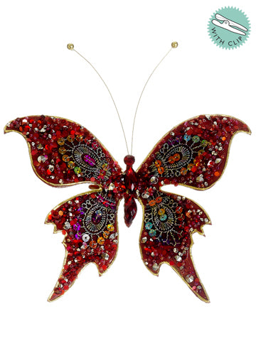 7" Jewel Butterfly w/Clip  Red (pack of 12)