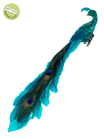 15" Glitter Long Tail Peacock with Clip Peacock (pack of 12)