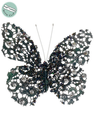 5" Rhinestone Butterfly w/Clip Teal Green (pack of 12)