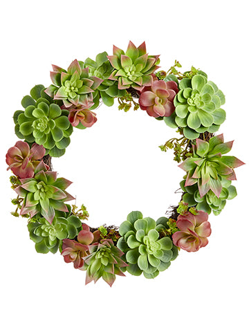 18" Soft Succulent Garden Wreath Green Burgundy (pack of 1)