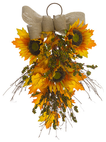 24" Sunflower/Berry/Twig Door Swag Fall (pack of 2)