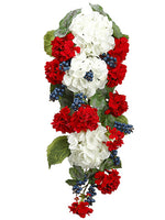 26" Hydrangea/Geranium Door Swag White Red (pack of 2)