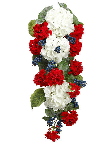 26" Hydrangea/Geranium Door Swag White Red (pack of 2)