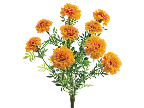13" Marigold Bush x9 with 9 Flowers and 30 Leaves Yellow Orange (pack of 6)