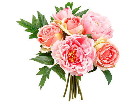 10" Peony/Rose Bouquet  Rose Pink (pack of 24)