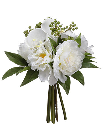 12" Phalaenopsis Orchid/Peony Bouquet White Green (pack of 4)