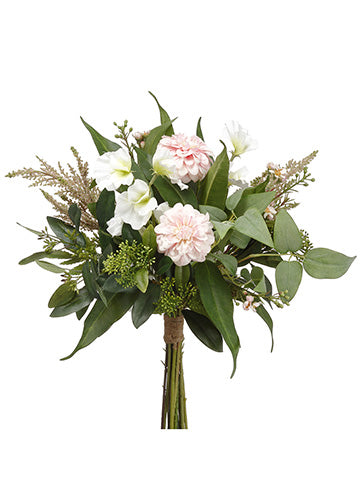 18" Dalhia/Sweetpea/ Waxflower Bouquet Pink White (pack of 6)