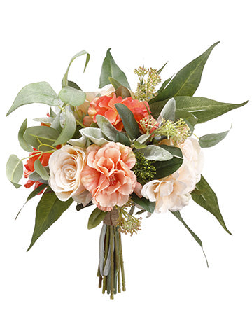 11" Rose/Skimmia Bouquet  Peach Coral (pack of 4)