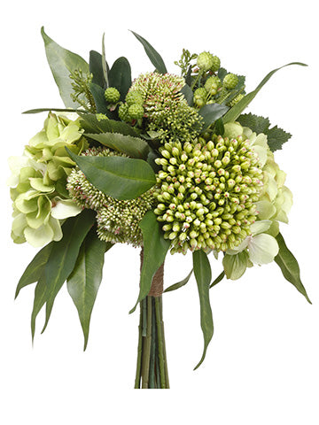 13" Hydrangea/Sedum Bouquet  Two Tone Green (pack of 4)