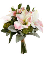 13" Amaryllis/Sedum/Lamb's Ear Bouquet White Pink (pack of 4)
