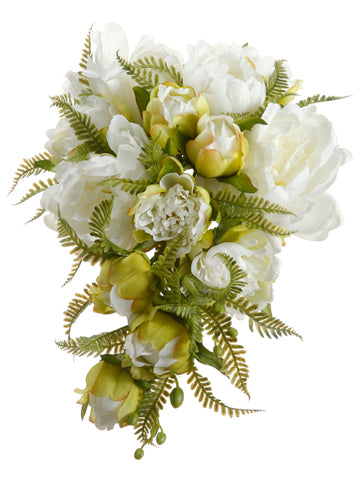 9.5" Peony/Fern Cascade  White (pack of 6)