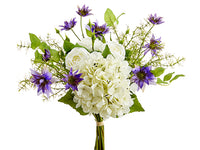 17" Hydrangea/Rose/Water Hyacinth Bouquet Purple White (pack of 2)
