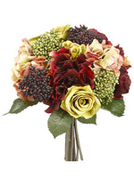 14" Hydrangea/Rose/Sedum Bouquet Burgundy Green (pack of 4)