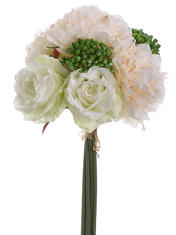 18" Peony/Rose Bouquet  White Blush (pack of 6)