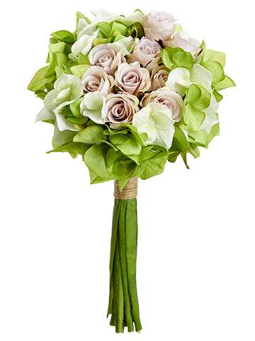 10.5" Hydrangea/Rose Bouquet  Green Lavender (pack of 6)