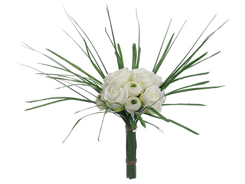 14" Rose/Ranunculus Bouquet  White (pack of 4)