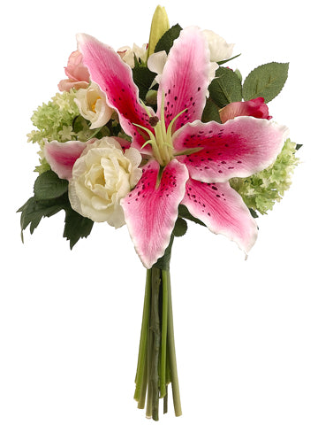 12" Casablanca Lily/Rose/Snowball Bouquet Rubrum Cream (pack of 4)