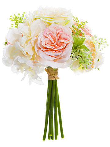 10" Hydrangea/Rose Bouquet  Cream Coral (pack of 12)